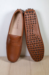CALVI – Mocassins Bride Cuir – Homme – Cognac